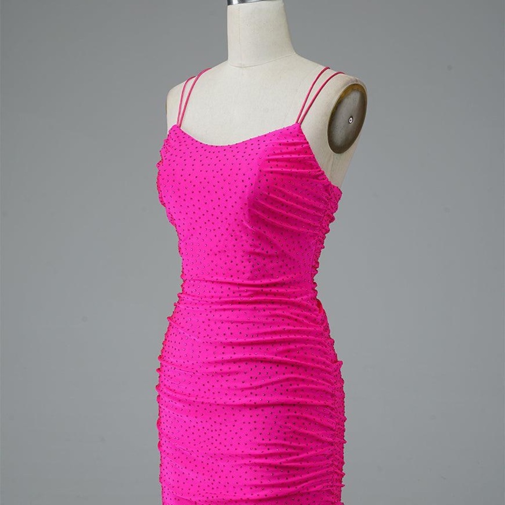 Lace Up Spaghetti Straps Short Homecoming JR Prom Dress Hot Pink ~ NEVER WORN